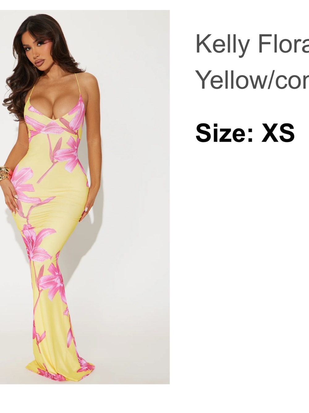Yellow Slip Maxi Dress with Pink Floral Print